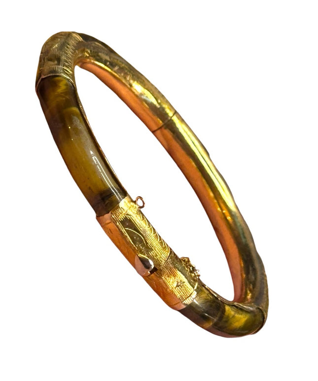 Elegant tiger eye  gold plt latched Bangle Bracelet
