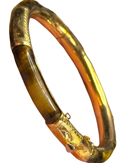 Elegant tiger eye  gold plt latched Bangle Bracelet