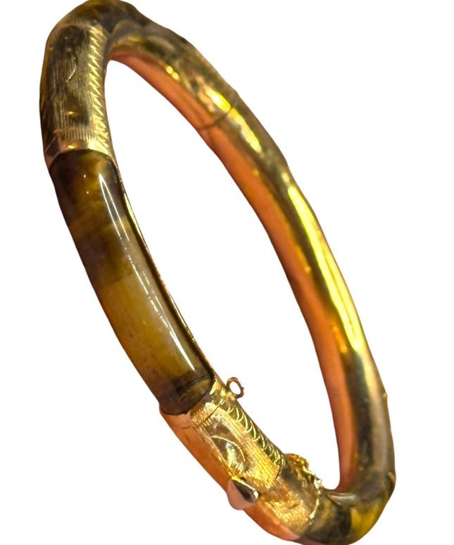 Elegant tiger eye  gold plt latched Bangle Bracelet