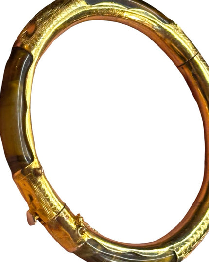 Elegant tiger eye  gold plt latched Bangle Bracelet