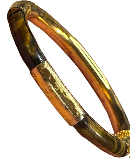 Elegant tiger eye  gold plt latched Bangle Bracelet