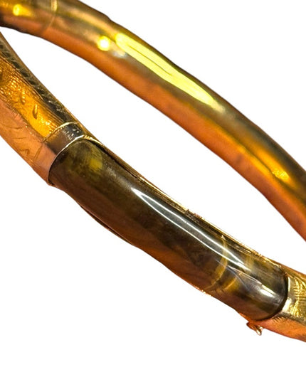 Elegant tiger eye  gold plt latched Bangle Bracelet