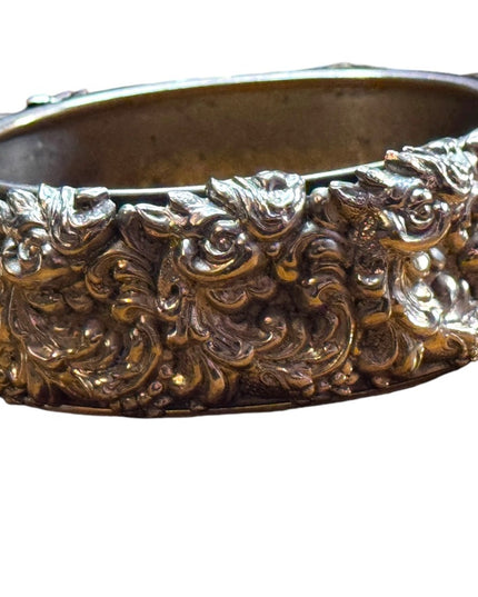 Elegant floral Victorian revival hollow Silver plate latched bangle Bracelet