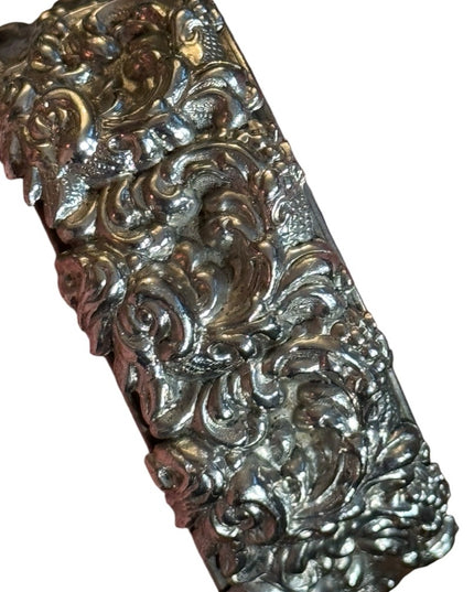 Elegant floral Victorian revival hollow Silver plate latched bangle Bracelet