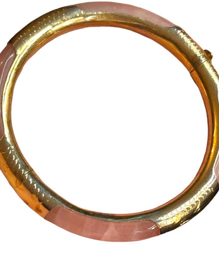 Elegant rose quartz  gold plt latched Bangle Bracelet