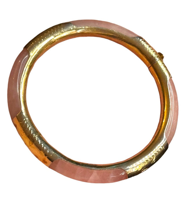 Elegant rose quartz  gold plt latched Bangle Bracelet