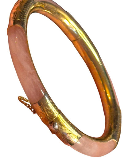 Elegant rose quartz  gold plt latched Bangle Bracelet