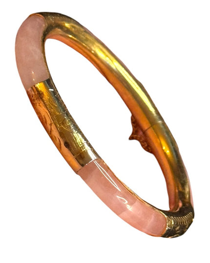 Elegant rose quartz  gold plt latched Bangle Bracelet
