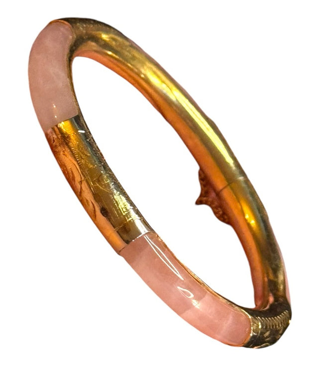 Elegant rose quartz  gold plt latched Bangle Bracelet