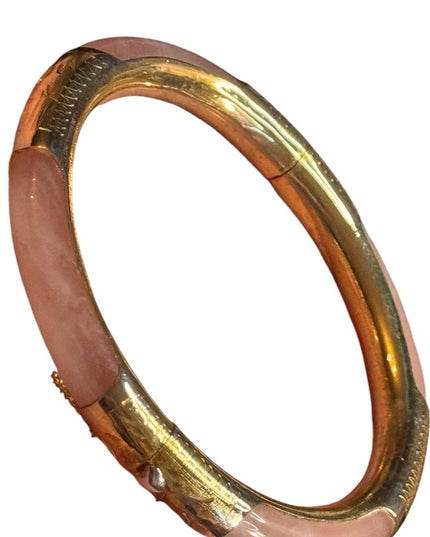 Elegant rose quartz  gold plt latched Bangle Bracelet