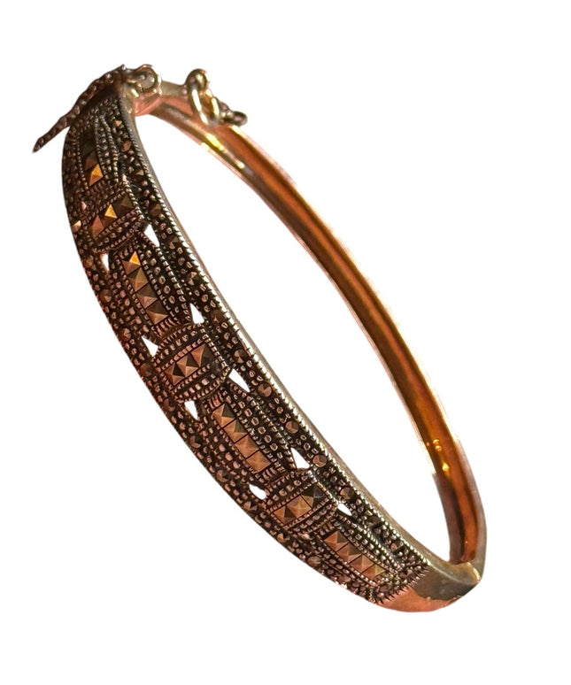 Elegant sterling silver 925 Thailand marcasite latched  Bangle Bracelet