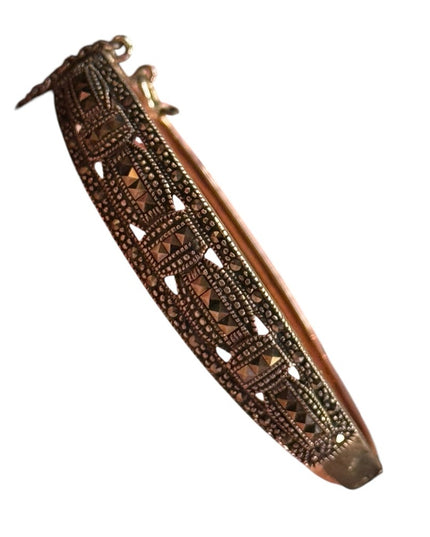 Elegant sterling silver 925 Thailand marcasite latched  Bangle Bracelet