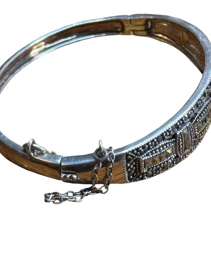 Elegant sterling silver 925 Thailand marcasite latched  Bangle Bracelet