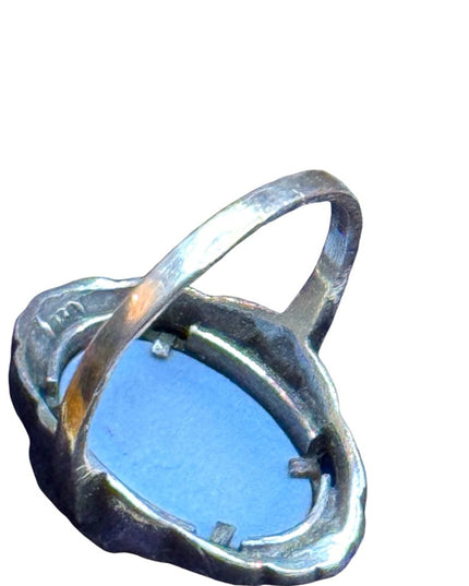 Vintage 1960s Sterling silver 925 Elegant Blue wedgewood jasperware Cameo Ring