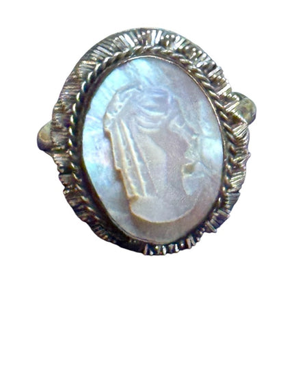 Elegant antique 800 Silver marcasite carved  Cameo Ring