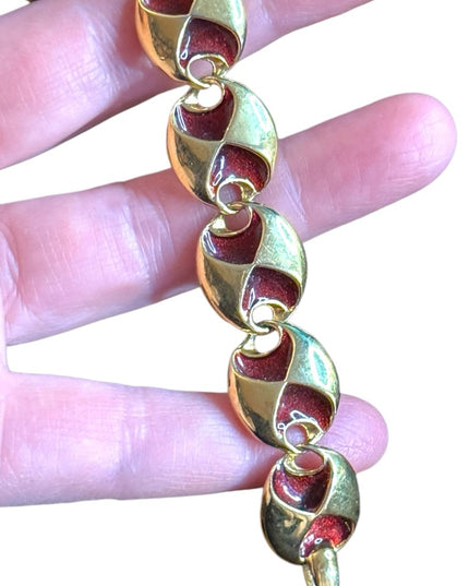Vintage JBK Camrose & Cross Gold plt enameled Red Enamel Bracelet