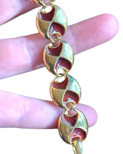 Vintage JBK Camrose & Cross Gold plt enameled Red Enamel Bracelet