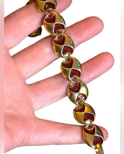 Vintage JBK Camrose & Cross Gold plt enameled Red Enamel Bracelet