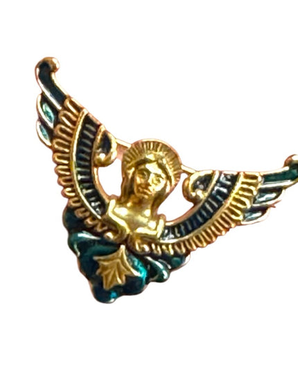 Vintage Gold plt and Green enameled Angel Wing Brooch