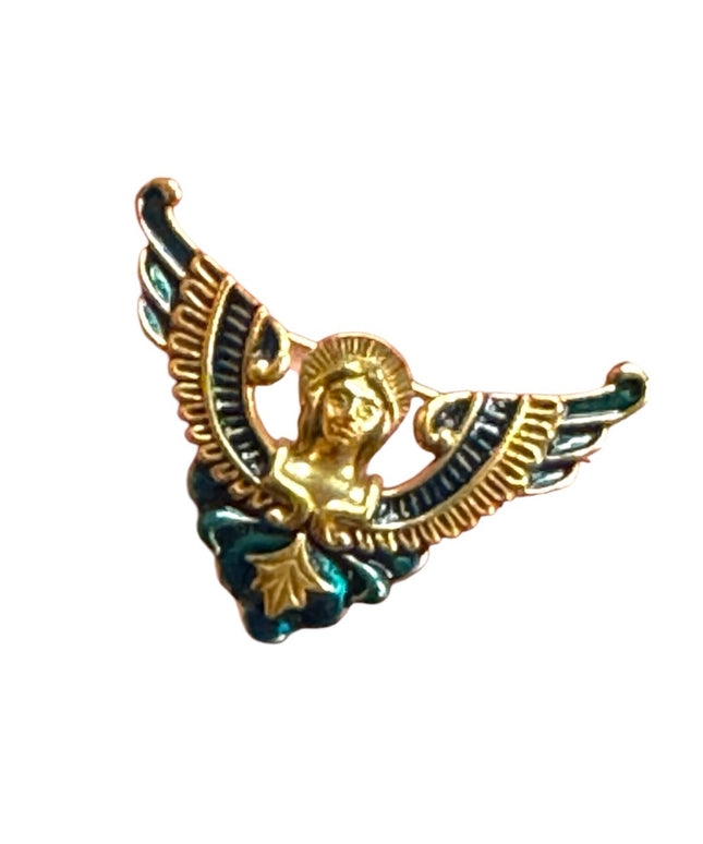 Vintage Gold plt and Green enameled Angel Wing Brooch