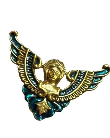 Vintage Gold plt and Green enameled Angel Wing Brooch