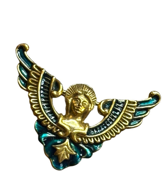 Vintage Gold plt and Green enameled Angel Wing Brooch
