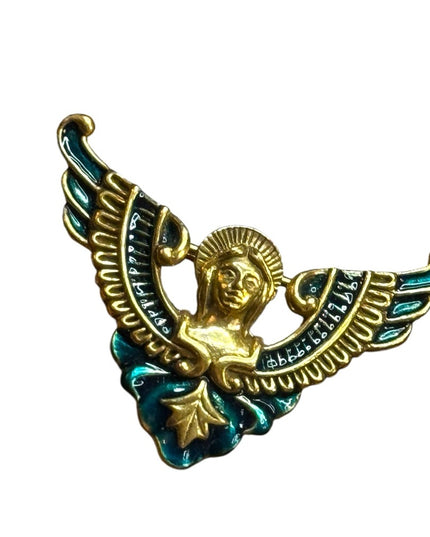 Vintage Gold plt and Green enameled Angel Wing Brooch