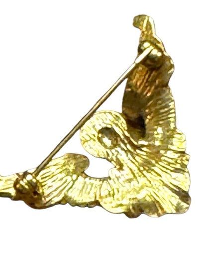 Vintage Gold plt and Green enameled Angel Wing Brooch