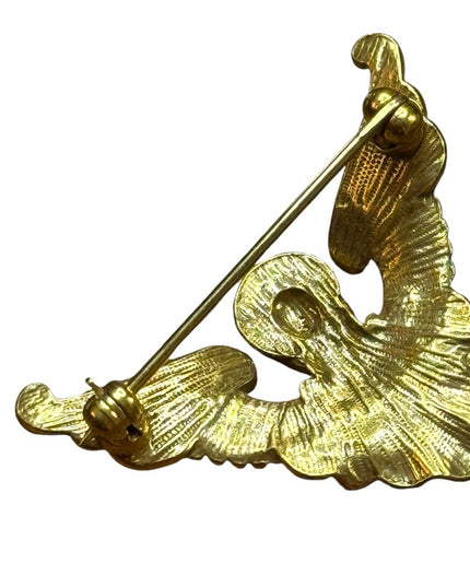 Vintage Gold plt and Green enameled Angel Wing Brooch