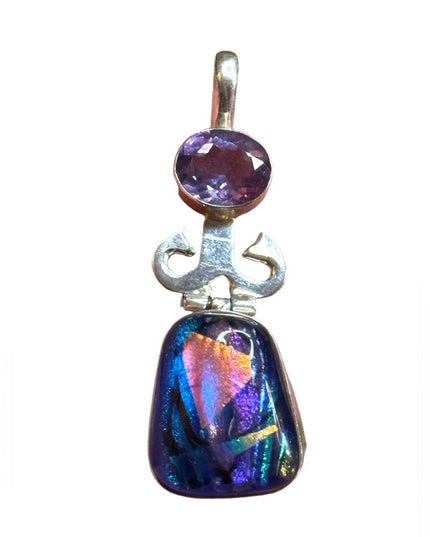 Elegant sterling silver 925 Dichroic glass Purple amethyst Multicolor Pendant