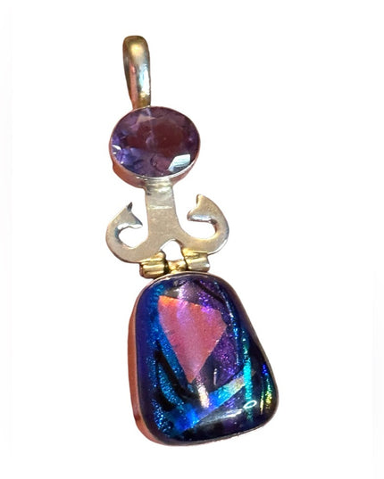 Elegant sterling silver 925 Dichroic glass Purple amethyst Multicolor Pendant