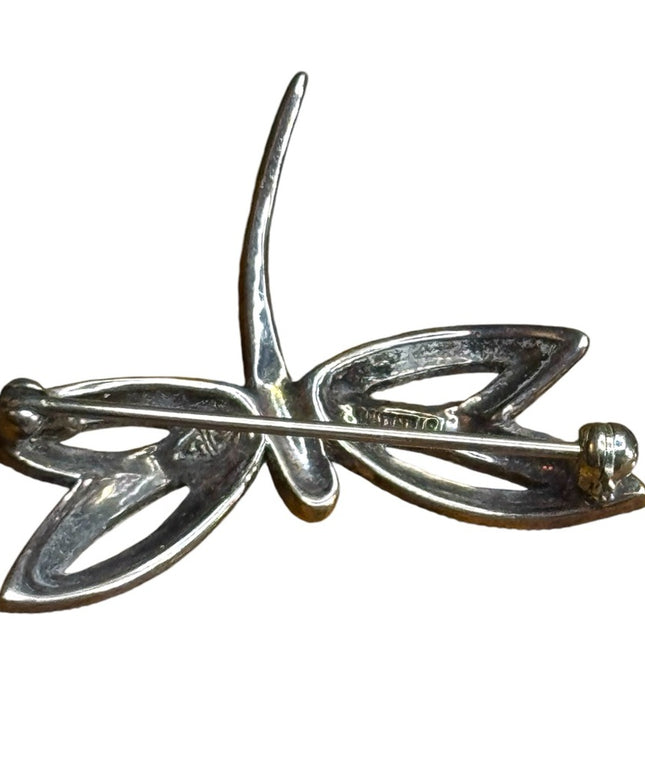Vintage sterling silver 925 Sparkling marcasite  Dragonfly Brooch