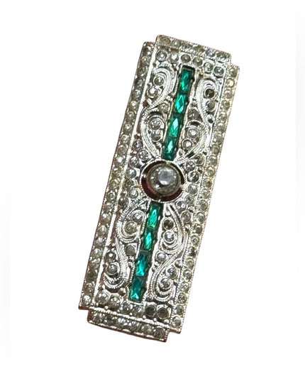 Elegant antique crystal silver green bar brooch art deco 1920s