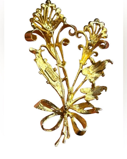 Elegant large gold plt Gold plated IVANA floral rhinestone brooch