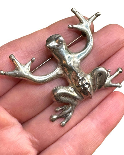 Vintage sterling Silver 925 large Frog Reptile brooch