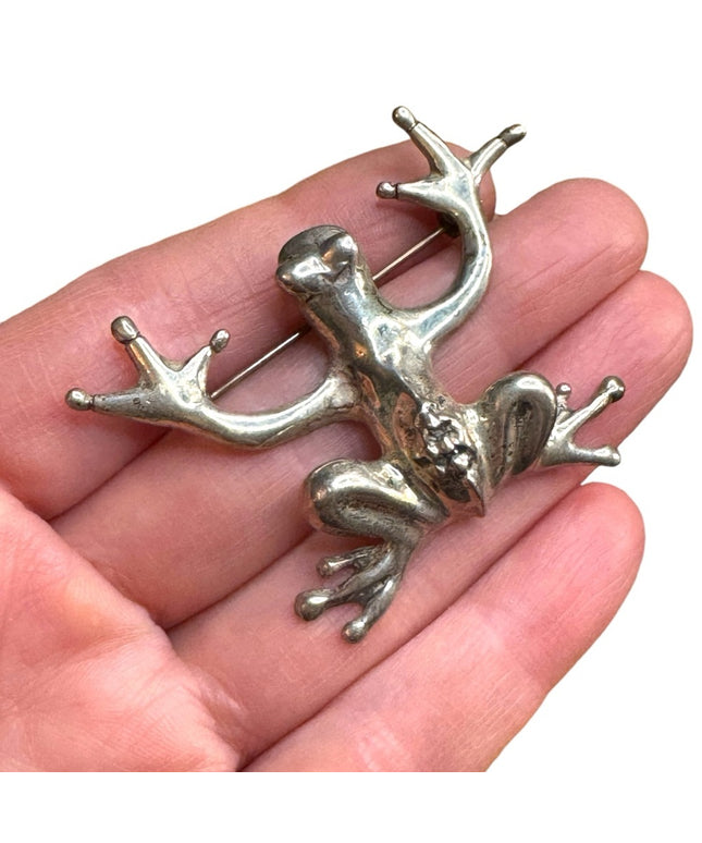 Vintage sterling Silver 925 large Frog Reptile brooch