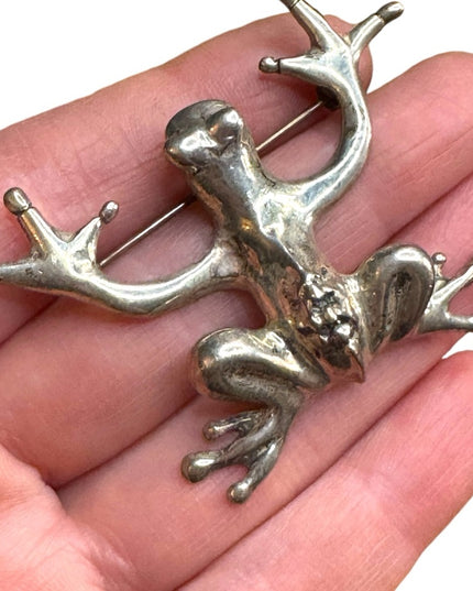 Vintage sterling Silver 925 large Frog Reptile brooch