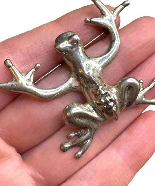 Vintage sterling Silver 925 large Frog Reptile brooch