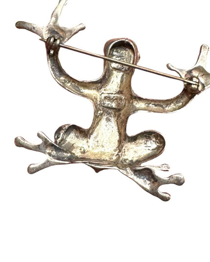 Vintage sterling Silver 925 large Frog Reptile brooch