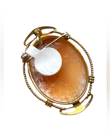 Vintage 12k GF gold carved ahell Cameo Brooch pendant