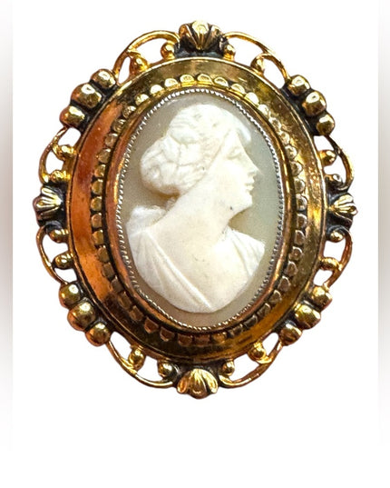 Elegant vintage Gold plt carved shell Cameo brooch