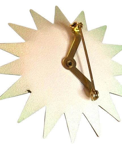 Vintage yellow & green metal 1960s pretty flower Sunflower Brooch