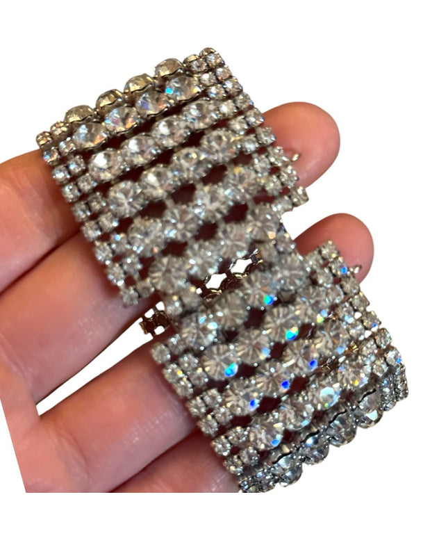 Vintage high quality Elegant wide statement Silver plt chunky Crystal Bracelet