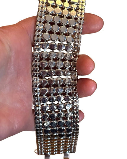 Vintage high quality Elegant wide statement Silver plt chunky Crystal Bracelet