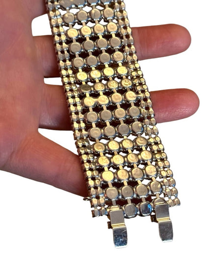 Vintage high quality Elegant wide statement Silver plt chunky Crystal Bracelet