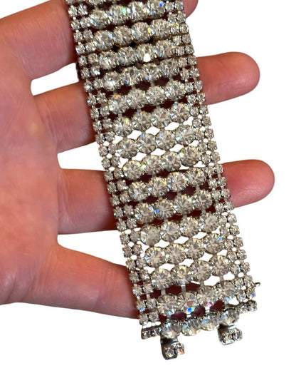 Vintage high quality Elegant wide statement Silver plt chunky Crystal Bracelet