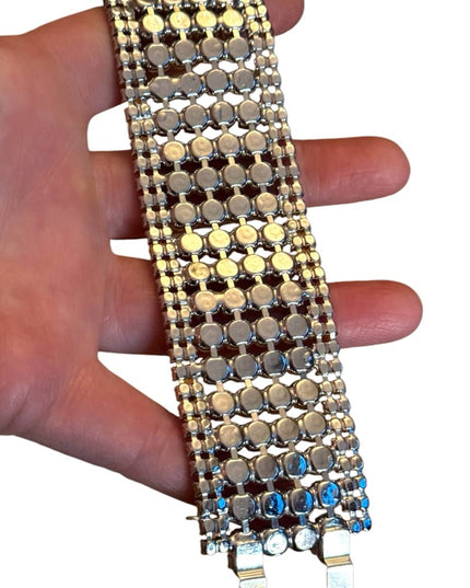 Vintage high quality Elegant wide statement Silver plt chunky Crystal Bracelet