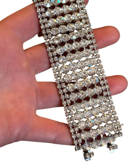 Vintage high quality Elegant wide statement Silver plt chunky Crystal Bracelet