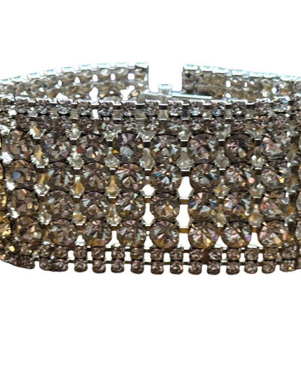 Vintage high quality Elegant wide statement Silver plt chunky Crystal Bracelet