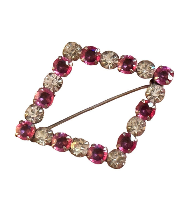 Vintage Anthony sterling silver 925 Pink and Clear Crystal triangle Brooch